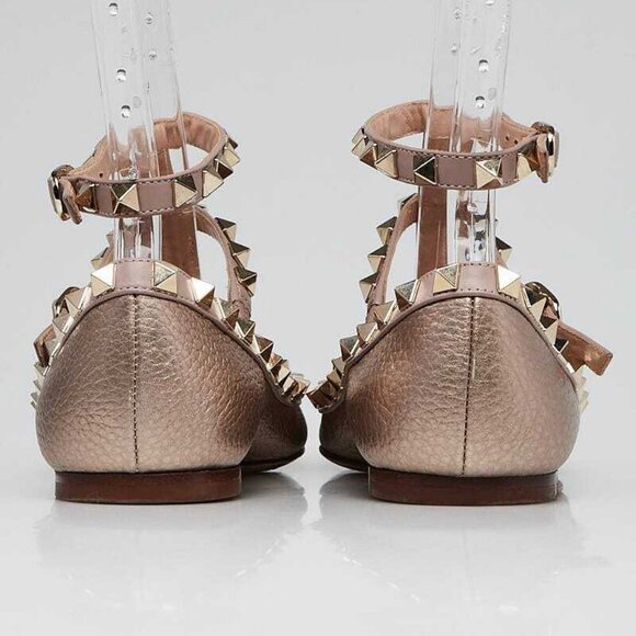 Valentino Metallic Pink Leather Rockstud T-Strap Flats Size 4.5/35 - Picture 4 of 5